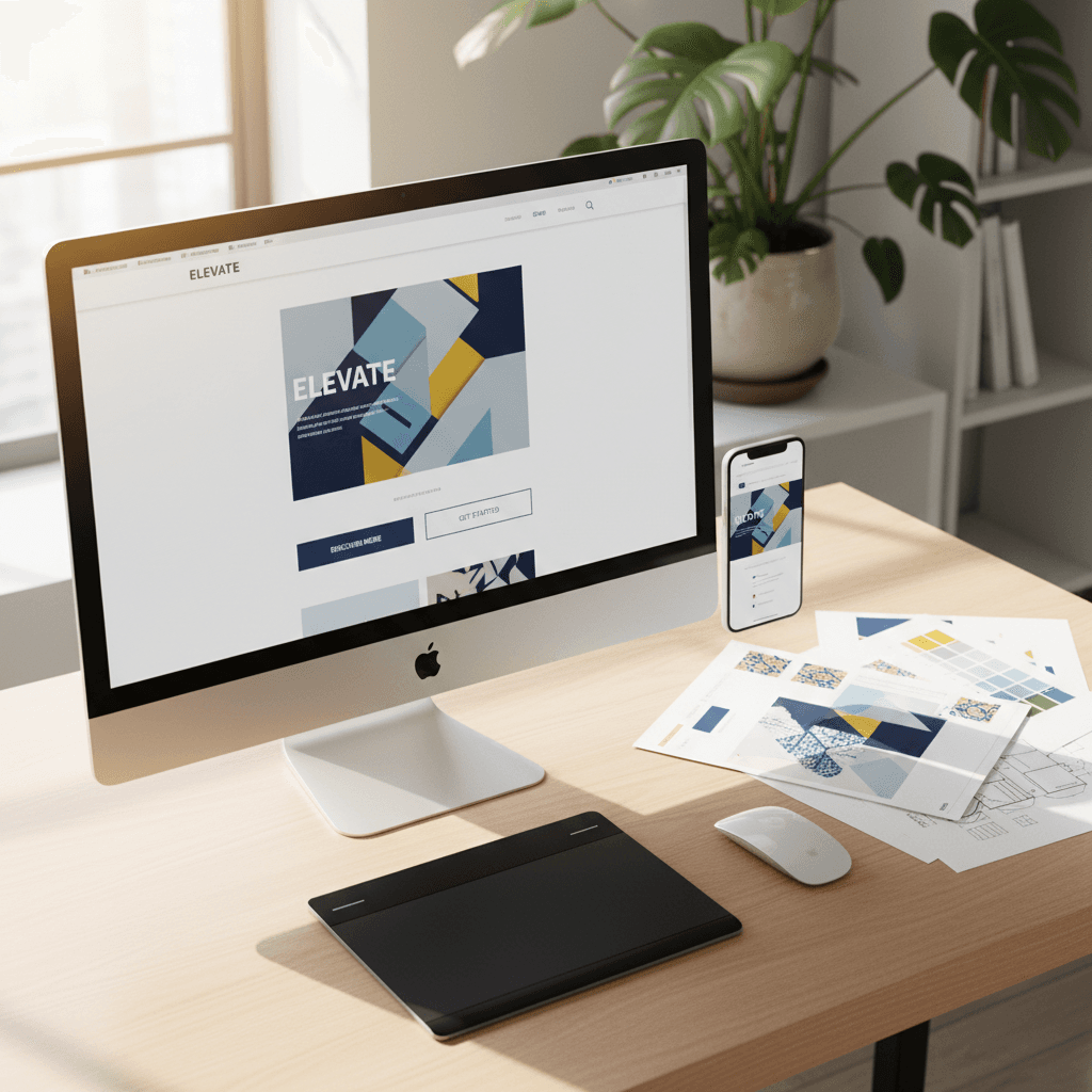Web designer working on modern website layout on computer